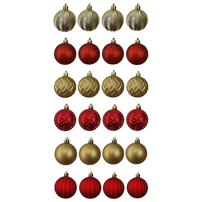 Holiday Time 24 Count Shatterproof Ornaments-Red/Gold