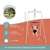 Jolly Jumper Classic with Portable Stand – Black Saddle | Indoor & Outdoor Baby Exerciser | Foldable Frame, Spring Action, Posture Support