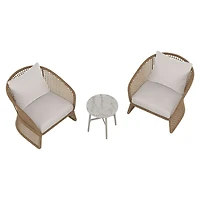 HOMETRENDS Lasso Steel 3-Piece Outdoor Chat Set with Cushions, Brown
