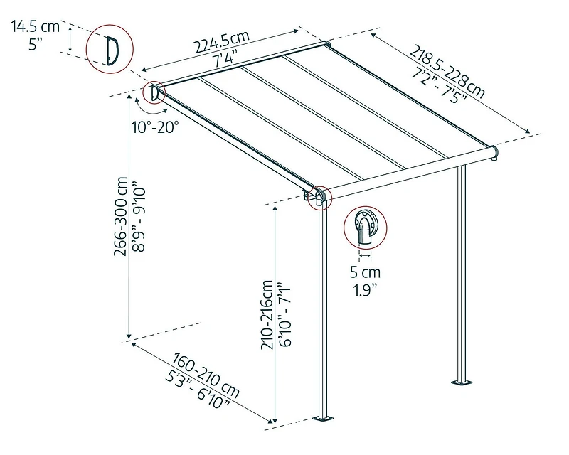 Canopia by Palram Sierra 7.4 ft. x 7.5 ft. Aluminum Patio Cover - Grey