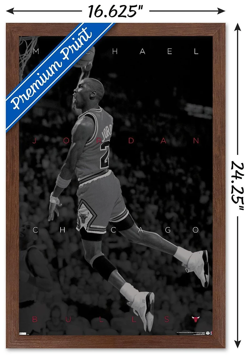 Michael Jordan - Black and White Wall Poster, 22.375" x 34" Framed