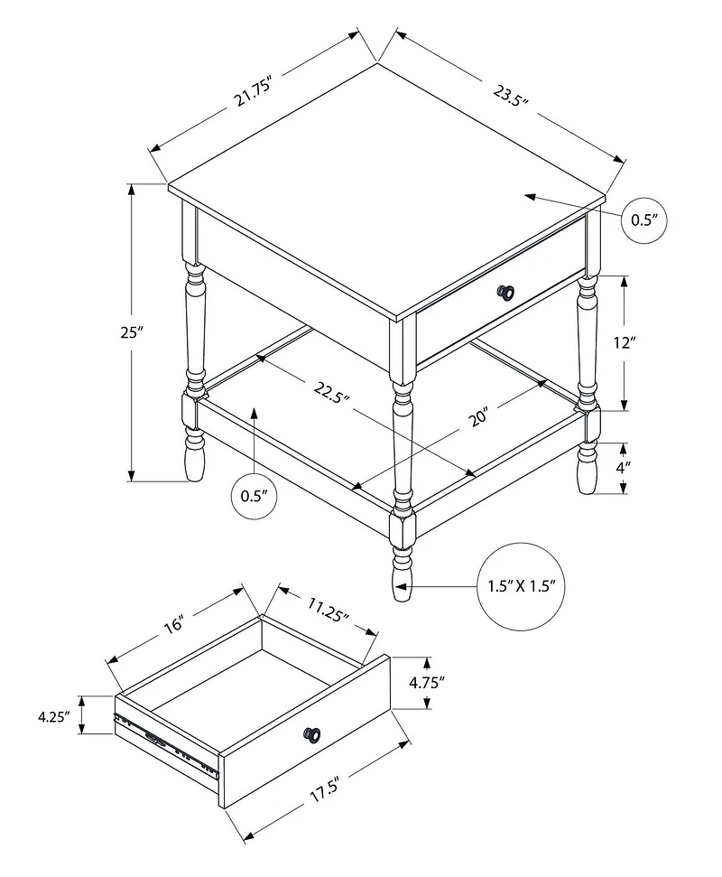 Monarch Specialties Accent Table, 2 Tier, End, Side Table, Square, Nightstand, Bedroom, Lamp, Brown Veneer, Traditional