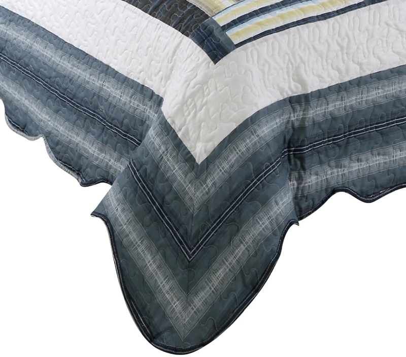 Marina Decoration Rich Printed Stitching Coverlet Bedspread Ultra Soft Summer Bedding Quilt Set with Quilted Sham, Classic Navy Blue Plaid Pattern
