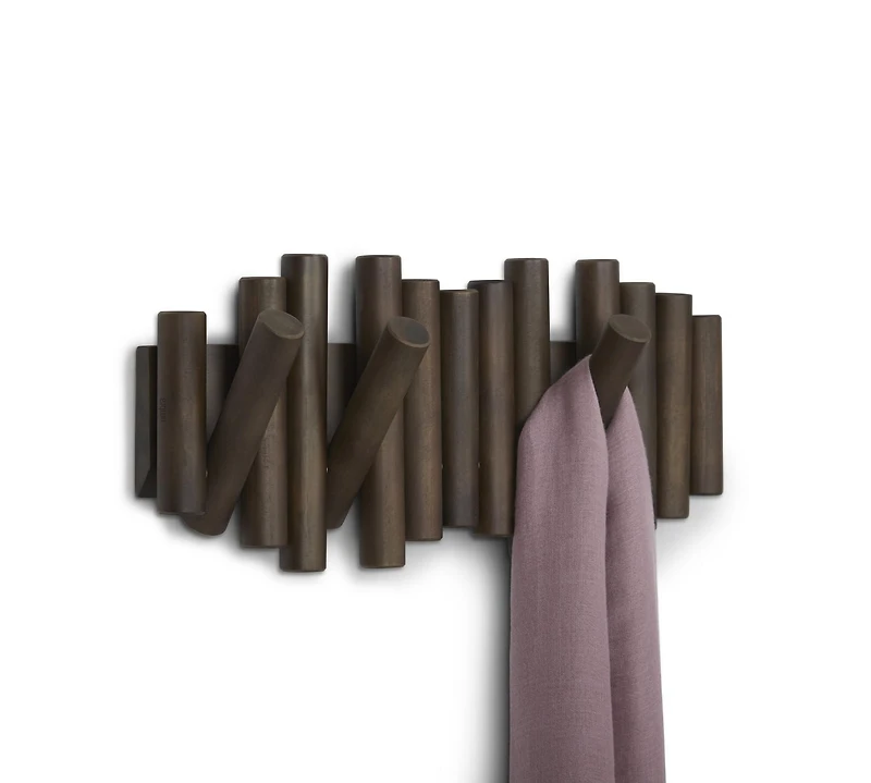 Umbra Picket 5. Patère Murale 5 Crochets, En Bois Effet Noyer, 38X18X6.3 Cm.