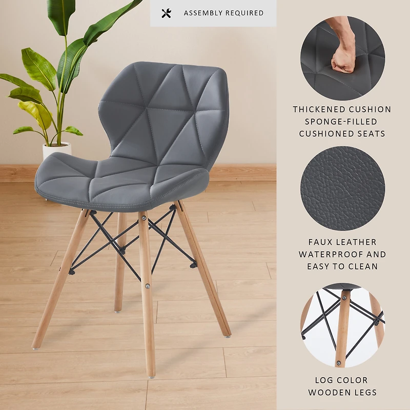 Noble House Modern Dining Chair with Backrest,High-Resilience Sponge Filling and PU Leather Surface,Set of 2 (Grey)