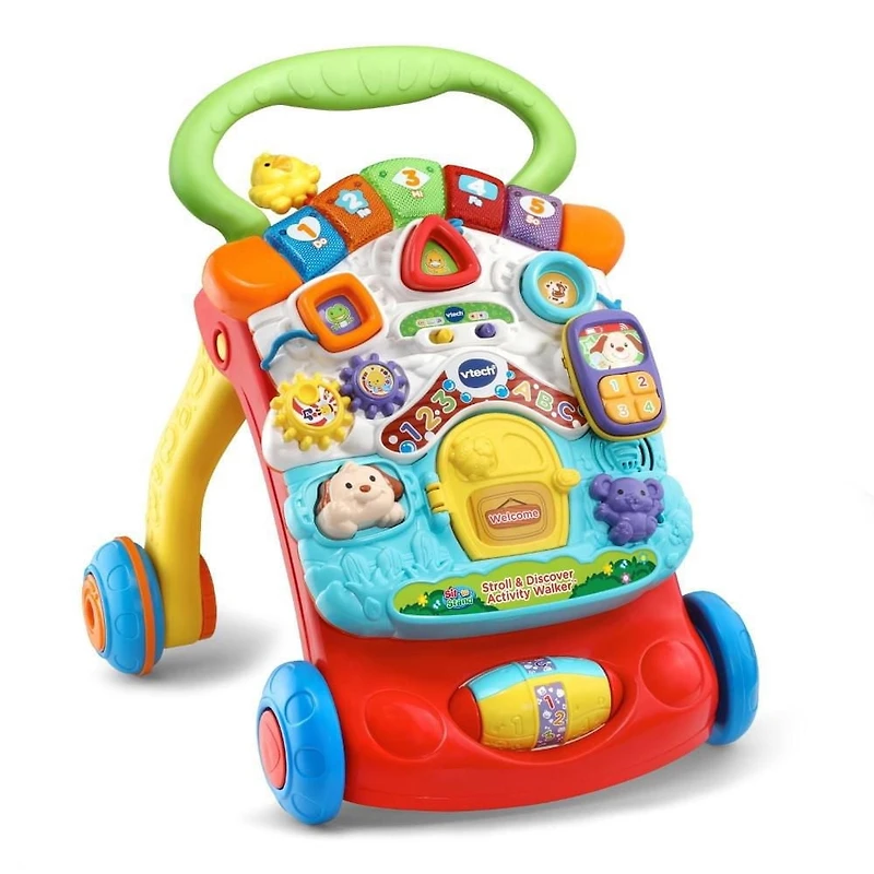 VTech Stroll & Discover Activity Walker, Red, Grow with Me Baby & Toddler Toy - English Version, 9-36 months