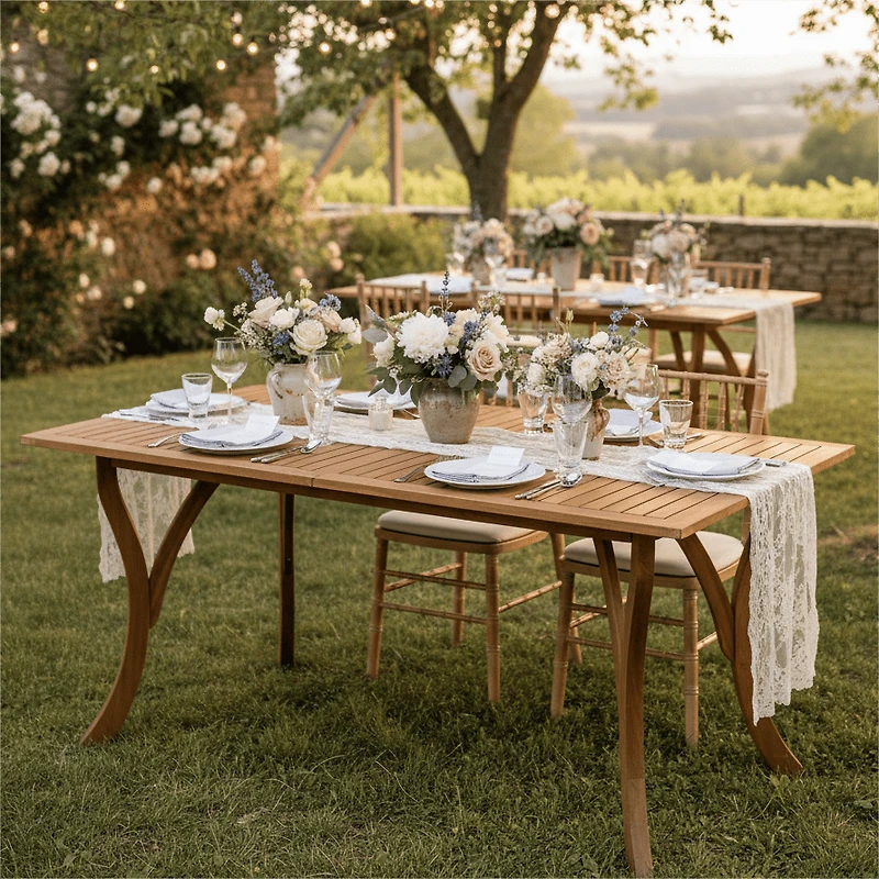 Homy Casa Outdoor Acacia Wood Dining Table, 59" Rectangular Slatted Patio Table for 6, Teak