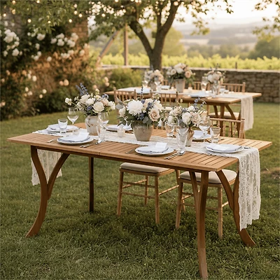 Homy Casa Table à Manger Extérieure en Acacia, 59 po, Table de Patio Rectangulaire à Lattes, Teck