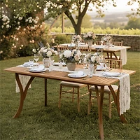 Homy Casa Outdoor Acacia Wood Dining Table, 59" Rectangular Slatted Patio Table for 6, Teak