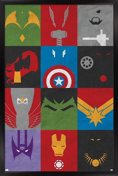 Marvel Comics - Avengers - Minimalist Grid Wall Poster, 14.725" x 22.375" Framed