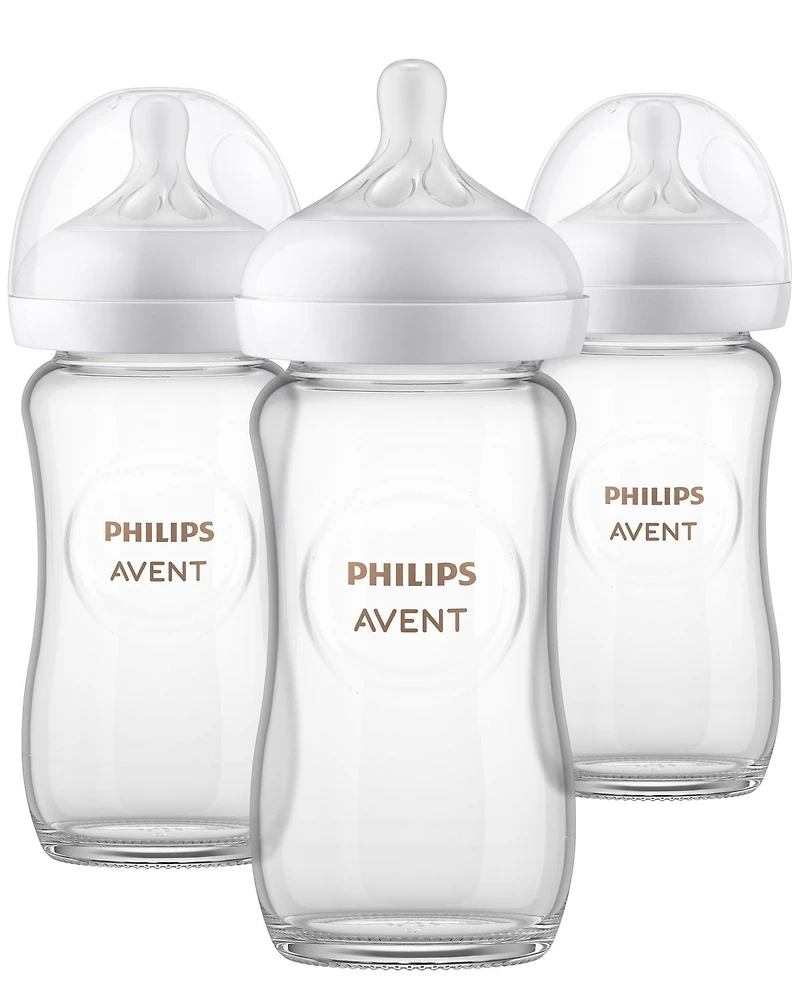 Philips Avent Biberon Naturel en Verre pour Bébé avec Tétine à Réponse Naturelle, 3x8oz Biberons, SCY913/03