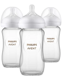 Philips Avent Biberon Naturel en Verre pour Bébé avec Tétine à Réponse Naturelle, 3x8oz Biberons, SCY913/03