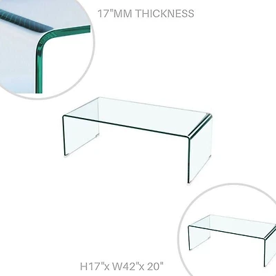 Large Waterfall Glass Coffee Table – Sleek One-Piece Tempered Glass Design