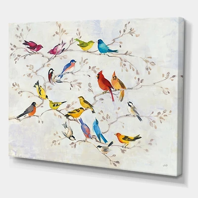 Designart Multi-Color Bird on Tree Canvas Wall Art