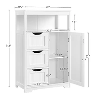 FullFurnique Armoire de Rangement Autoportante en Bois pour Salle de Bain avec Tiroirs, Blanc