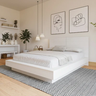 Lit plateforme Queen Nexera Napa avec tête de lit, Chêne blanc