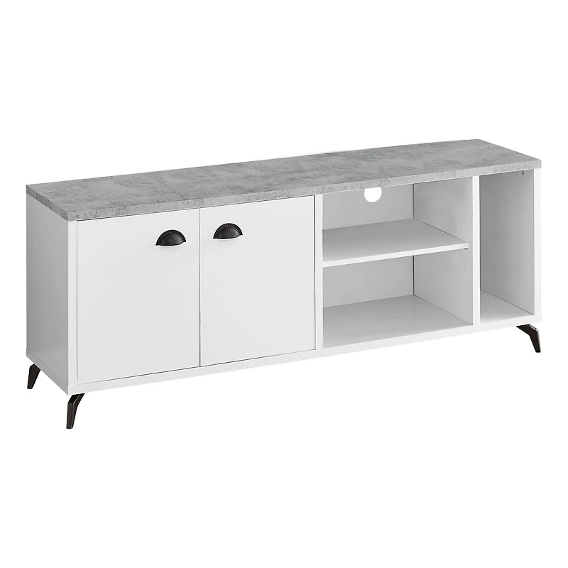 Monarch Specialties Tv Stand, 60 Inch, Console, Media Entertainment Center, Storage Cabinet, Living Room, Bedroom, Laminate, Metal, Grey, White, Contemporary, Modern