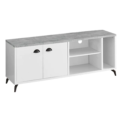 Monarch Specialties Tv Stand, 60 Inch, Console, Media Entertainment Center, Storage Cabinet, Living Room, Bedroom, Laminate, Metal, Grey, White, Contemporary, Modern