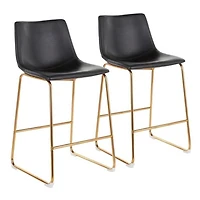 Heavenly Collection PU Stool, Counter PU Stool, Modern Stool with Gold Legs, Kitchen Stool, Restaurant Stool, Island Stool, with Footrest - Set 2