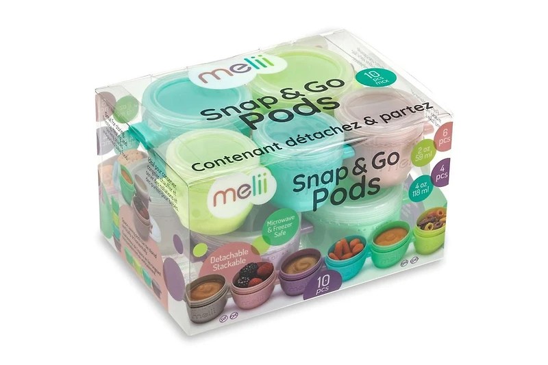 Melii Snap & Go Pods - 6x2oz + 4x4oz - 10 piece Set - for Babies, Toddlers and Adults