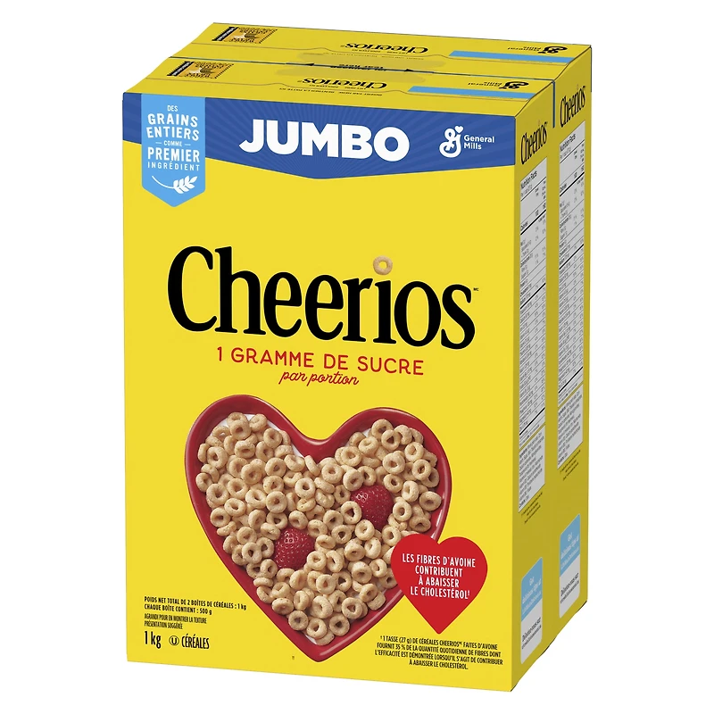 Original Cheerios Breakfast Cereal, Jumbo Size, Whole Grains, 500gx2