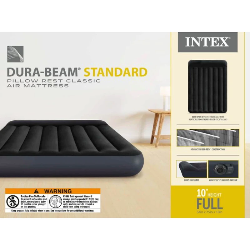 Intex Matelas pneumatique classique avec repose-oreiller complet Intex avec Fiber-Tech Rp, âge : adulte