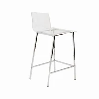 Clear Acrylic Stool with Chrome Leg – Tall Minimalist Stool with Transparent Seat, Footrest, Modern Design for Bars, Kitchens, and Contemporary Spaces
