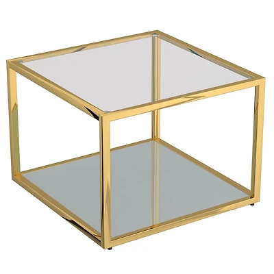 Contemporary Metal and Glass Small Square Coffee Table - Gold