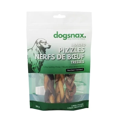 Dogsnax 5 Pouces Nerfs de Bœuf Tressés, Lot de 5