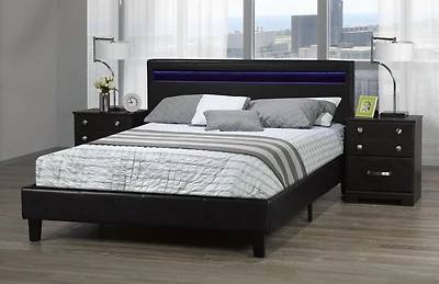 Dhara Double Platform Bed with LED Lighting, Black
