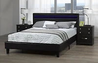 Dhara Double Platform Bed with LED Lighting, Black