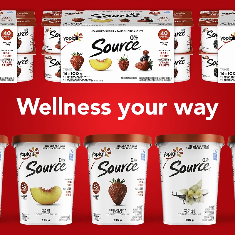 Yoplait Source 0% Smooth Traditional Yogurt, Peach, No Added Sugar, 630g
