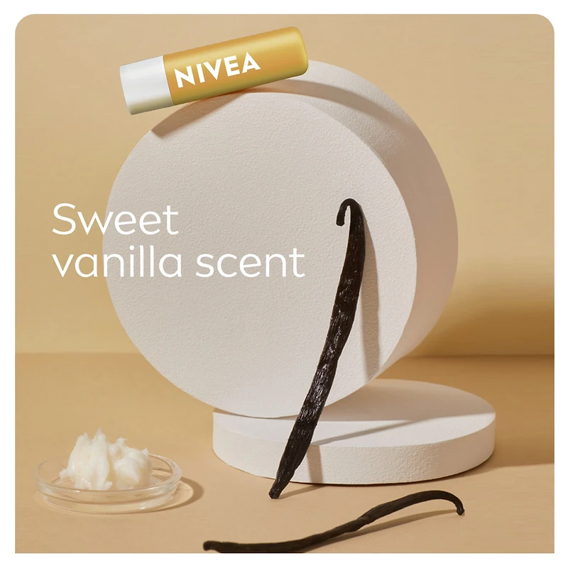 NIVEA Vanilla Buttercream Lip Balm, 24hr hydration, Enriched with shea butter & natural oils, vanilla scent, (2 x 4.8g)