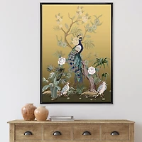 Designart Chinoiserie With Birds and Peonies VI FLOAT FRAME WALL ART