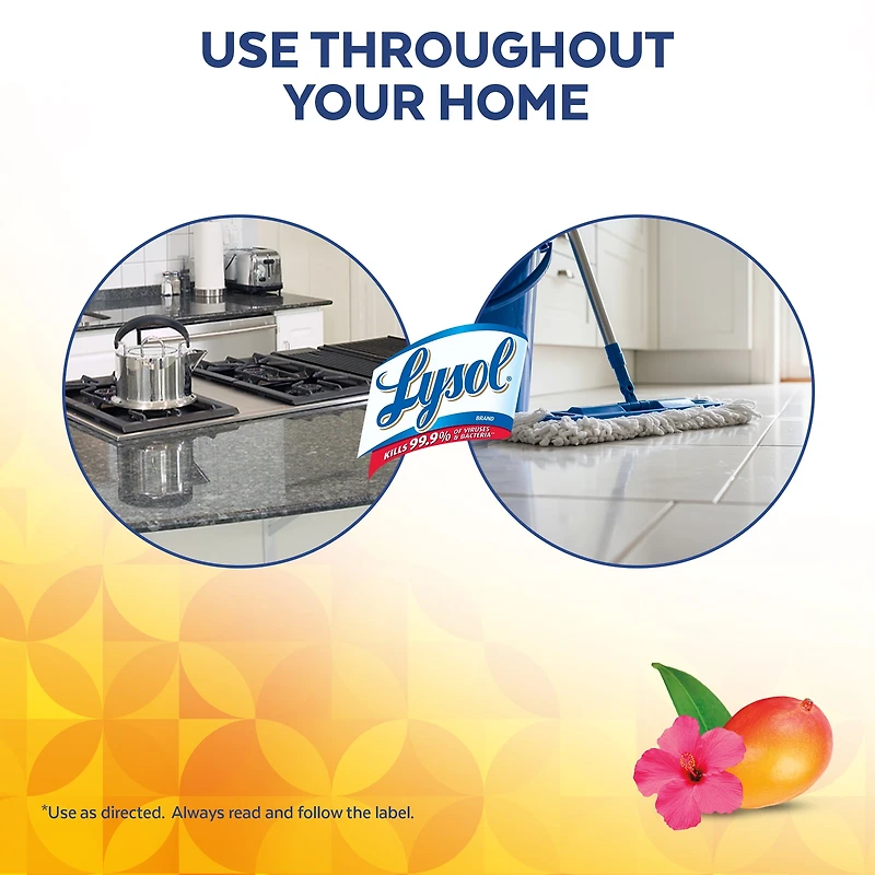 Lysol® Multi-Surface Cleaner, Pourable Disinfecting All-Purpose Cleaner for Floor & Hard Surfaces, Cuts Grease & Grime, Brand New Day ™ Mango & Hibiscus, 4.26 L