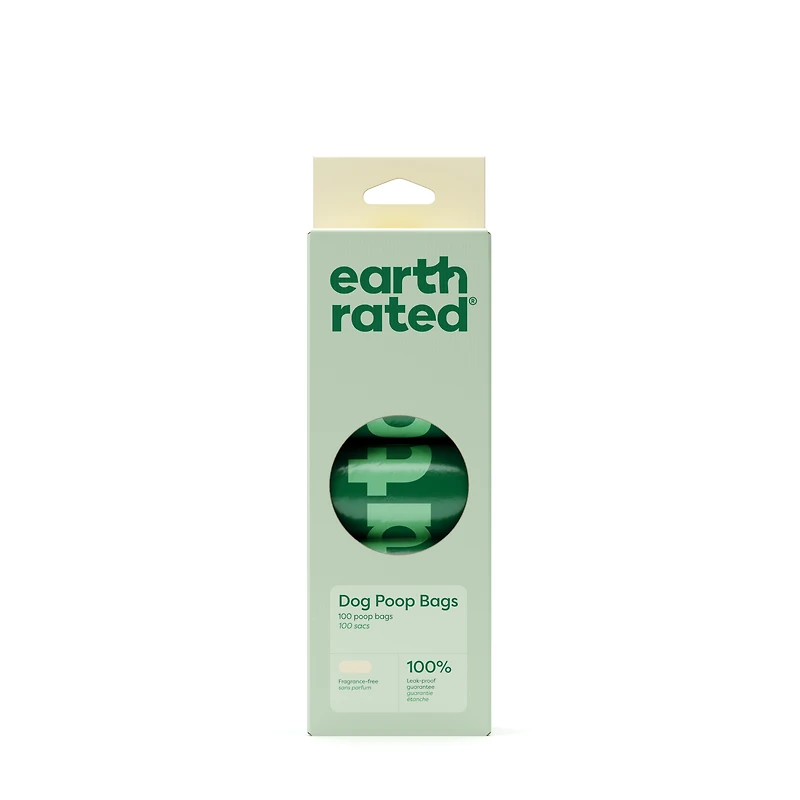 Earth Rated Unscented Leak-Proof Dog Poop Bags, 100 Bags on 5 Single Refill Rolls