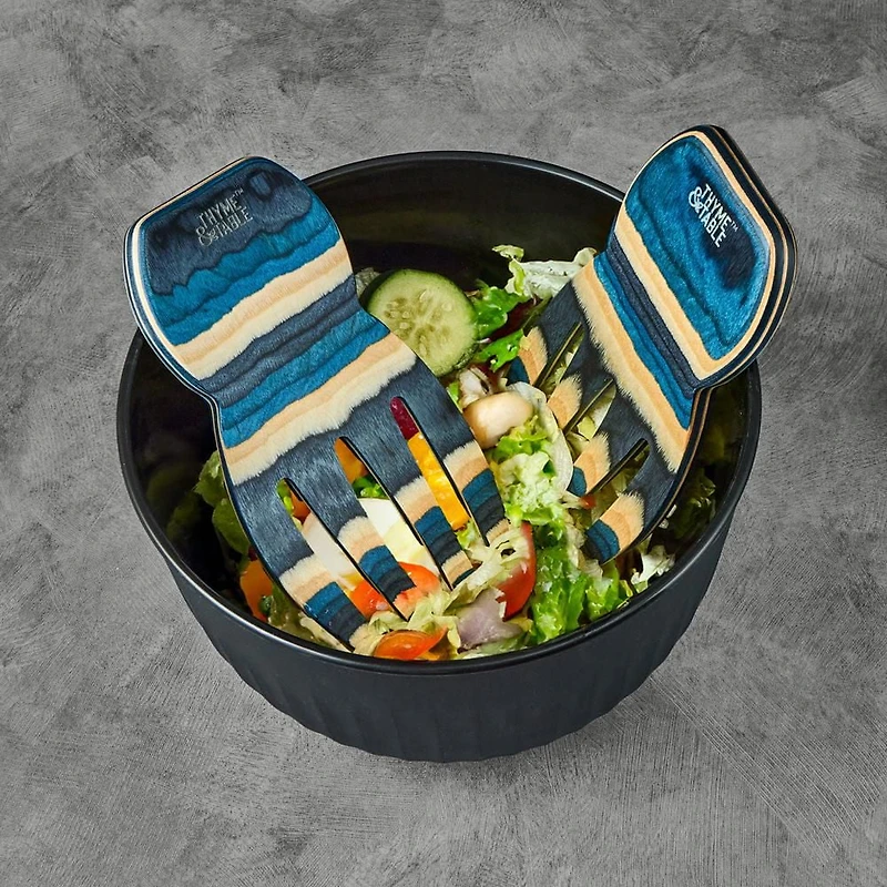 Thyme & Table Ensemble à salade 2 pièces en bois Pakka Bleu