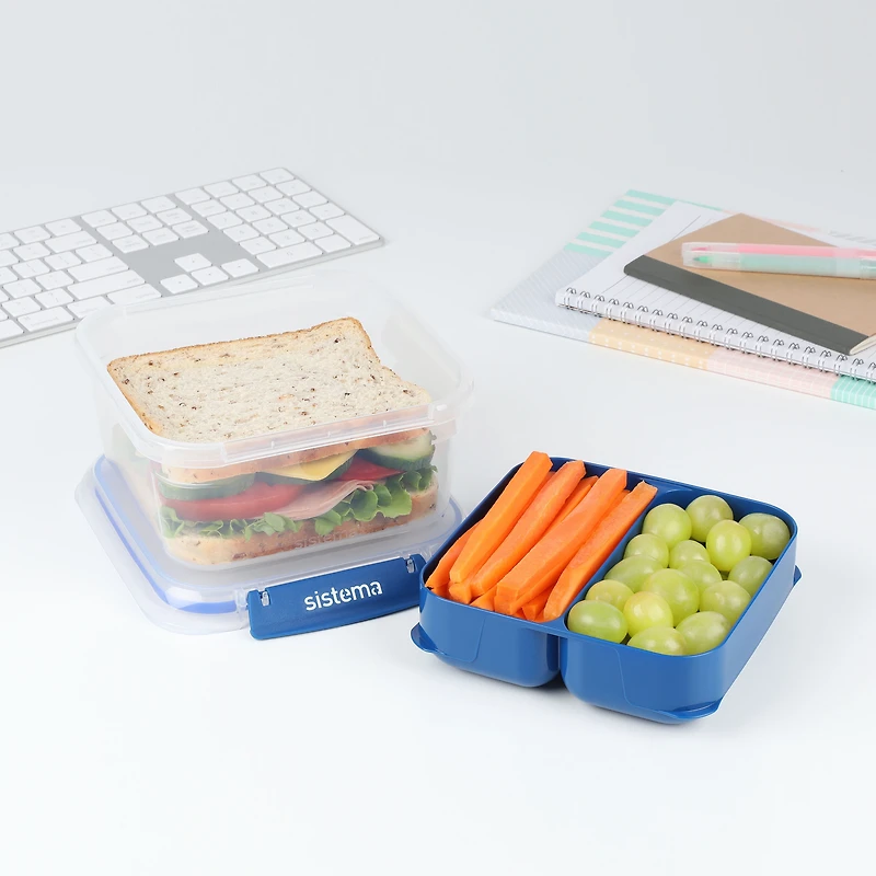 Sistema To Go Stax Leakproof Food Storage Container, 1.15 L, Airtight, Stackable, Easy Locking Clips, BPA-Free, Blue OR Teal (Colour Not Selectable)