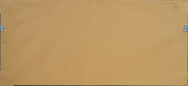 Art paysager abstrait encadré en ton argenté de 18 x 40 pouces avec accents dorés
