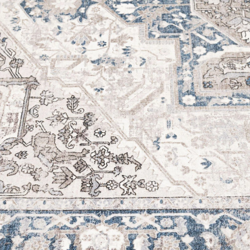 Banburry Tan and Dark Blue Woven Area Rug