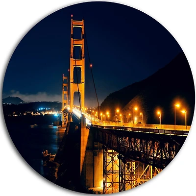 Design Art Golden Gate at Night' Ultra Glossy Sea Bridge Metal Circle Wall Art