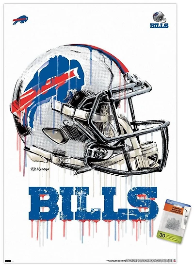 NFL Buffalo Bills - Drip Helmet 20 Wall Poster with Magnetic Frame, 22.375" x 34"