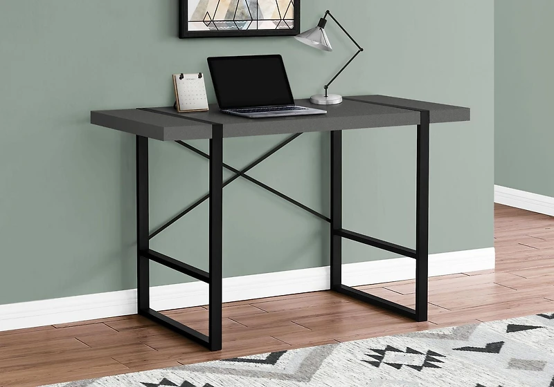Monarch Specialties Computer Desk, Home Office, Laptop, 48"l, Work, Metal, Laminate, Grey, Black, Contemporary, Modern