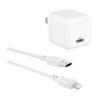 onn 20W Single USB-C Port Wall Charger with 3ft Lighting to C Cable, Fast Charging, MFI & USB-IF Certified, Foldable Plug, White