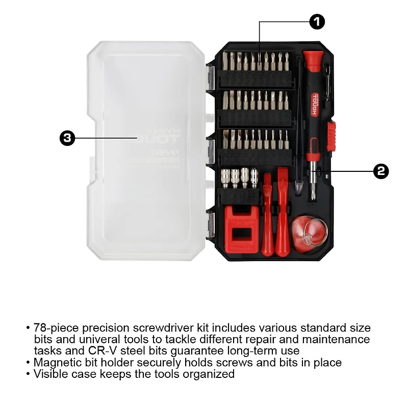 Trousse d’outils de précision Hyper robuste de 78 pièces avec tournevis magnétique, embout de taille Standard, embout en acier CR-V