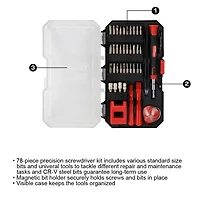 Trousse d’outils de précision Hyper robuste de 78 pièces avec tournevis magnétique, embout de taille Standard, embout en acier CR-V