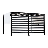 Sunjoy 10 ft. x 12 ft.  Outdoor Pergola Modern Metal Pergola with White Adjustable Canopy and Privacy Wall