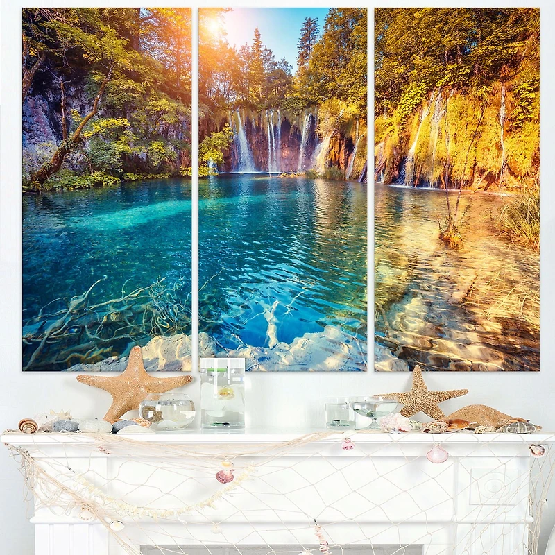 Design Art Turquoise Water And Sunny Beams Landscape Photo Canvas Art Print