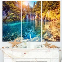 Design Art Turquoise Water And Sunny Beams Landscape Photo Canvas Art Print