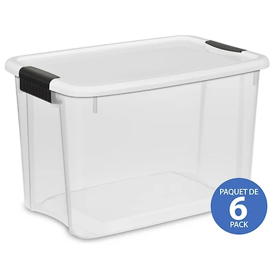 Sterilite 28 Liter Ultra™ Latch Box, Small Clear Plastic Storage Bin with Lid and Sturdy Black Latches, 4 Pk